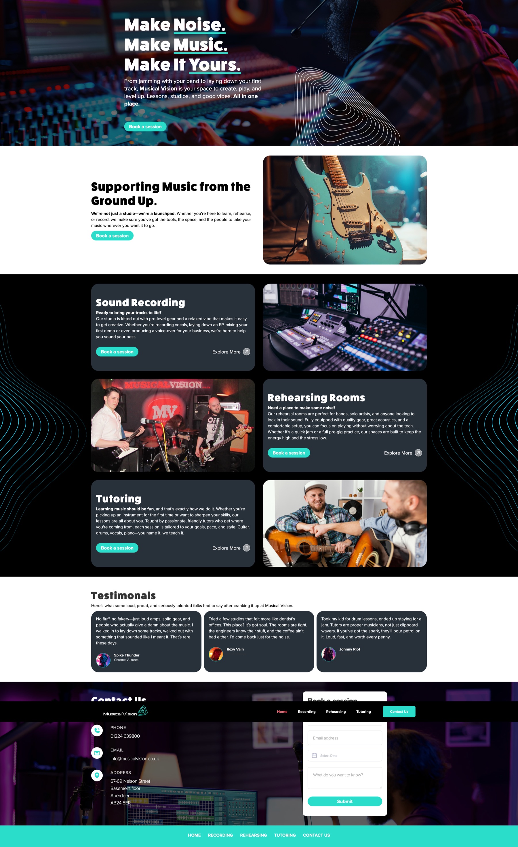 Musical Vision concept homepage on desktop