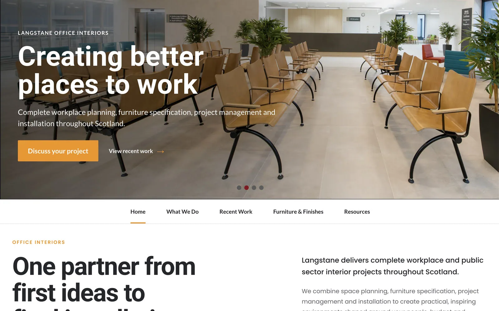 Langstane Office Interiors website desktop design