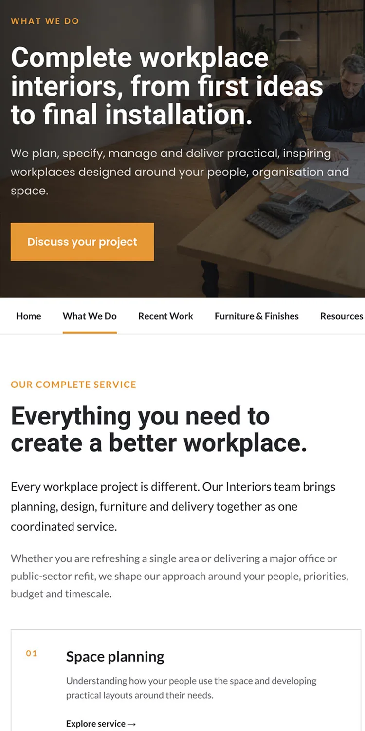 Langstane Office Interiors website mobile design
